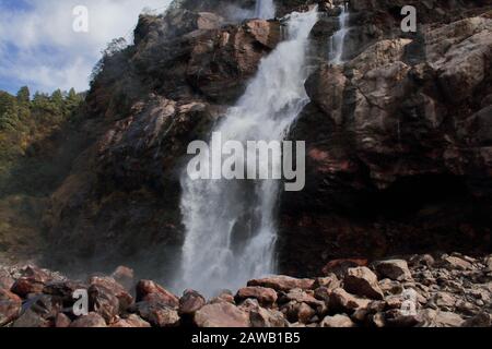 beautiful jang waterfalls or nuranang waterfalls, surrounded by himalaya in tawang district, arunachal pradesh in india. Stock Photo