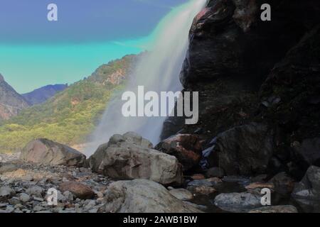 beautiful jang waterfalls or nuranang waterfalls, surrounded by himalaya in tawang district, arunachal pradesh in india. Stock Photo