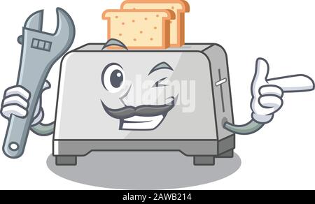 Smart Mechanic bread toaster cartoon character design Stock Vector