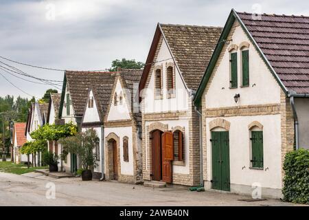 Swabian wine cellar houses in village of Hajos, Southern Transdanubia, Hungary Stock Photo