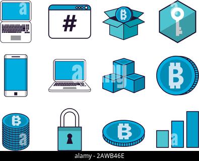 bundle of crypto currency set icons Stock Vector