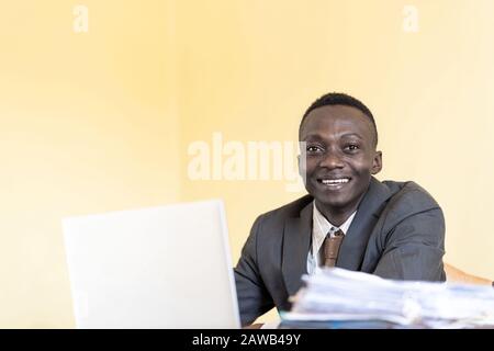 Real confident business person posing chef working hard Stock Photo