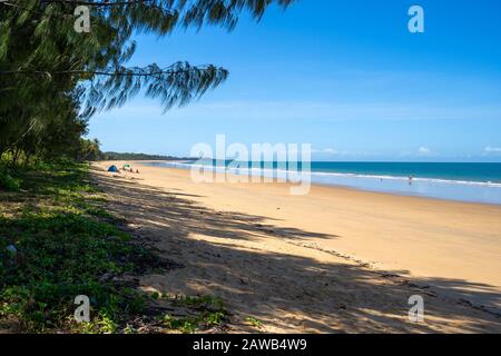 View of Mission Beach on the Coral Sea, Far North Queensland, Australia Stock Photo