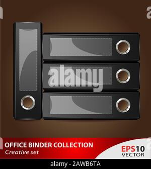 Creative collection of office document binders designed in black color Stock Vector