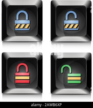 Elegant black lock and unlock application buttons Stock Vector