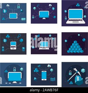 bundle of crypto currency set icons Stock Vector