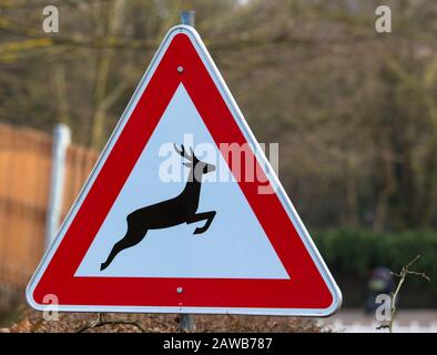 Beware of deer signs, Be careful of animals Stock Photo