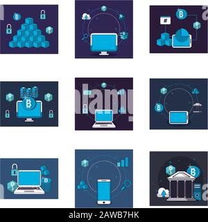 bundle of crypto currency set icons Stock Vector