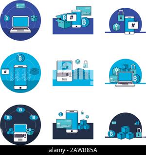 bundle of crypto currency set icons Stock Vector
