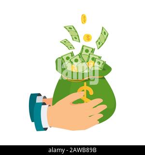 Hand holding bag of money Stock Vector
