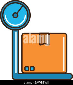 cardboard box on scale logistic cargo delivery vector illustration line and fill Stock Vector