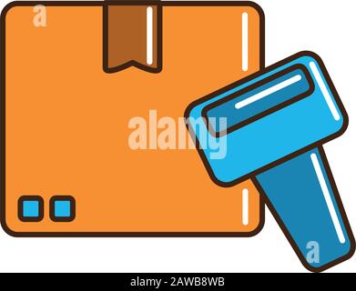 cardboard box scanner cargo delivery vector illustration line and fill Stock Vector