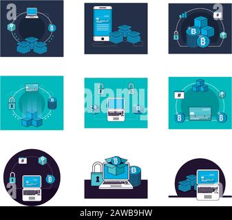 bundle of crypto currency set icons Stock Vector