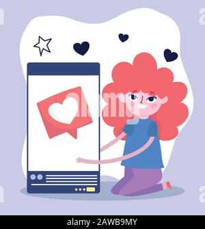 young woman with smartphone speech bubble social media vector illustration Stock Vector