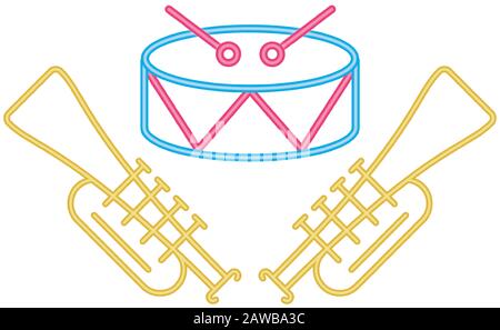 drum and trumpets neon lights Stock Vector