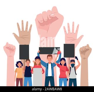 hands vector alamy protesting megaphone together cartoon illustration