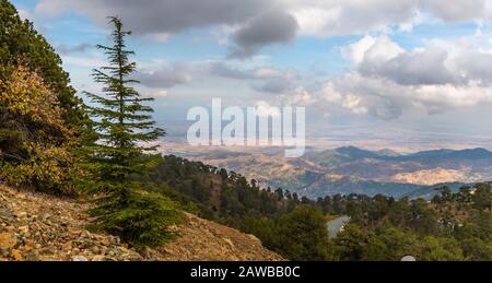 View from Mount Olympus, highest peak of the island of Cyprus. Troodos mountains Stock Photo