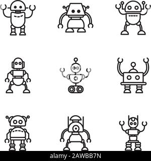 robot technology character artificial machine icons set linear vector illustration Stock Vector