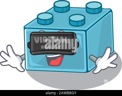 A Picture of lego brick toys character wearing Virtual reality headset Stock Vector
