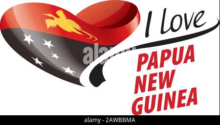 National flag of the Papua New Guinea in the shape of a heart and the inscription I love Papua New Guinea. Vector illustration Stock Vector