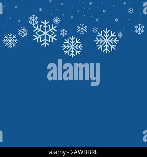 Christmas falling snowflake vector isolated on blue background. Snowflake decoration effect. Xmas snow flake pattern. Magic white snowfall texture. Wi Stock Vector