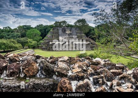 Temple of the Masonry Altars aka Temple of Sun God at Altun Ha, Maya ruins, rainforest, Old Northern Highway, Belize District, Belize Stock Photo