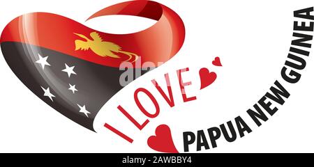 National flag of the Papua New Guinea in the shape of a heart and the inscription I love Papua New Guinea. Vector illustration Stock Vector