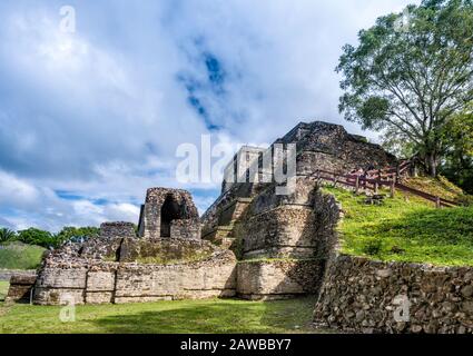 Temple of the Masonry Altars aka Temple of Sun God at Altun Ha, Maya ruins, Old Northern Highway, Belize District, Belize Stock Photo