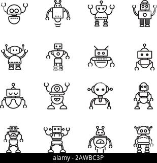 robot technology character artificial machine icons set linear vector illustration Stock Vector