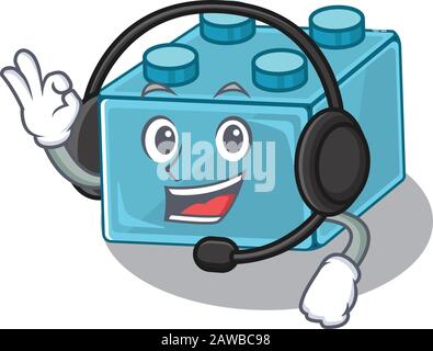 Happy lego brick toys mascot design style wearing headphone Stock Vector