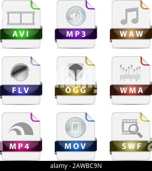 Creative design and modern presentation multimedia file type icon collection Stock Vector
