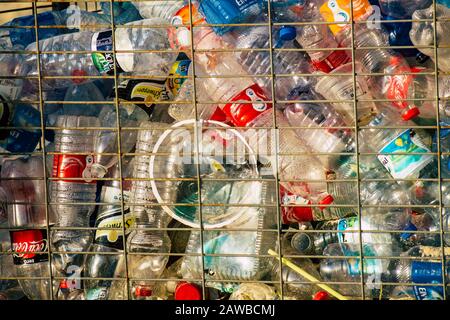 Tel Aviv Israel February 06, 2020 Closeup of a plastic garbage container in the streets of Tel Aviv in the afternoon Stock Photo