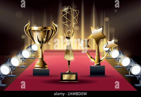 films awards set trophies icons Stock Vector