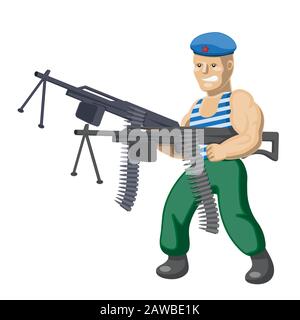 Russian paratroopers with two machine guns in their hands on a white isolated background. Vector image Stock Vector