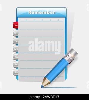 Illustration of the remember blank diary with a blue pencil Stock Vector