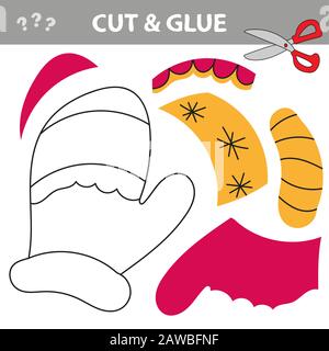 Education paper game for children, Mitten. Use scissors and glue to create the image. Stock Vector