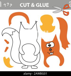 Use scissors and glue and restore the picture inside the contour. Easy educational paper game for kids. Simple kid application with Red Squirrel Stock Vector