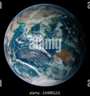 Composite 'Blue Marble' image of the Earth from satellite data showing the Eastern Hemisphere Stock Photo