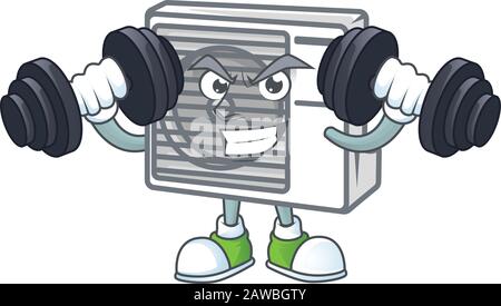 Split air conditioner mascot icon on fitness exercise trying barbells Stock Vector