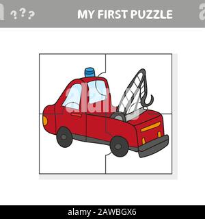 Funny cartoon truck. Educational game for kids - My first puzzle game Stock Vector