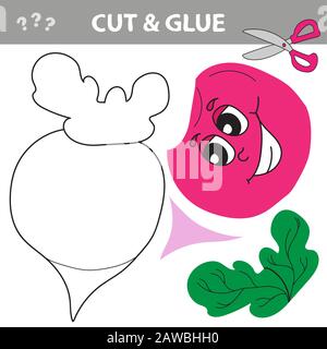 Vector illustration of a radish or beetroot with a cute smile. Cut parts of the image and glue on the paper Stock Vector