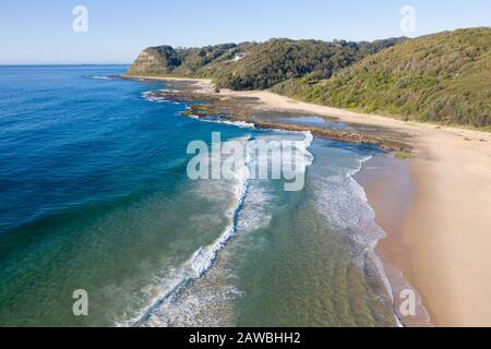 Aerial view of Dudley Beach located to the south of Newcastle is a great surf beach. Newcastle NSW Australia