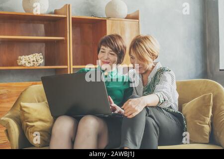 Mature couple with laptop at home Stock Photo