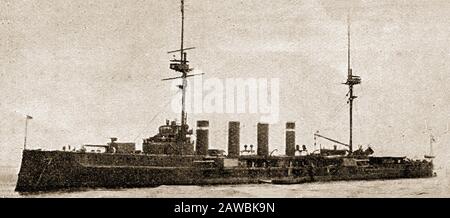 WWI - The British armoured Duke of Edinburgh class cruiser 'Black Prince' sunk with all hands by German gunfire in the Battle of Jutland aka Battle of Skagerrak on   May 31st 1916. It is generally believed that the German battleship Thüringen fixed Black Prince in her searchlights and opened fire, and was joined by other German vessels (including Nassau, Ostfriesland, and Friedrich der Grosse,) at point blank range causing her to sink. The wreck site is a war grave under the Protection of Military Remains Act 1986. Stock Photo