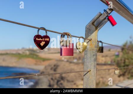 Locks on a chain to express love Stock Photo