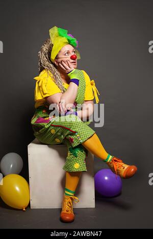 Woman Performance Actress at work, Clown Character Stock Photo
