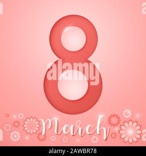March 8 international women's day. March 8 symbol in paper cut style. Vector greeting card. Stock Vector