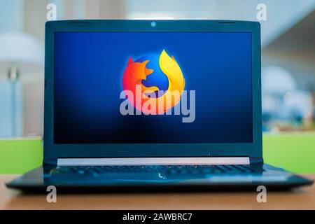 POZNAN, POL - DEC 11, 2019: Laptop computer displaying logo of Firefox, a free and open-source web browser. Stock Photo