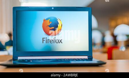 POZNAN, POL - DEC 11, 2019: Laptop computer displaying logo of Firefox, a free and open-source web browser. Stock Photo