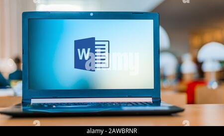 POZNAN, POL - DEC 11, 2019: Laptop computer displaying logo of Microsoft Word, a word processor developed by Microsoft Stock Photo